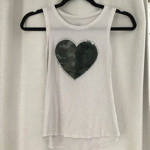 White Tank Top with Camouflage Heart